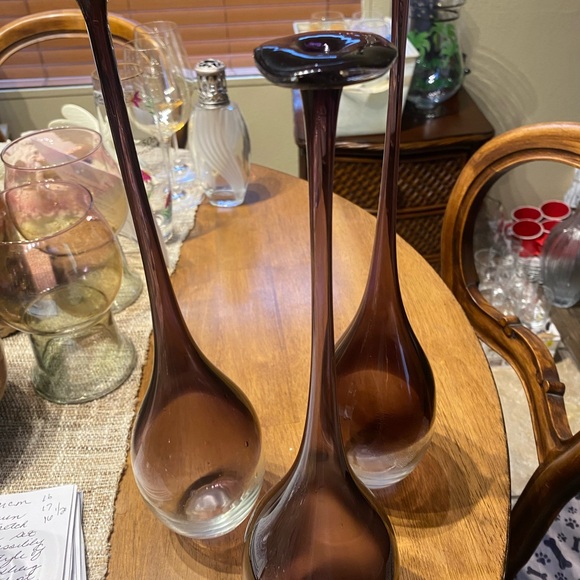 Vintage MCM hand blown stretch neck vases set of 3. 16 16.5 17 inches tall